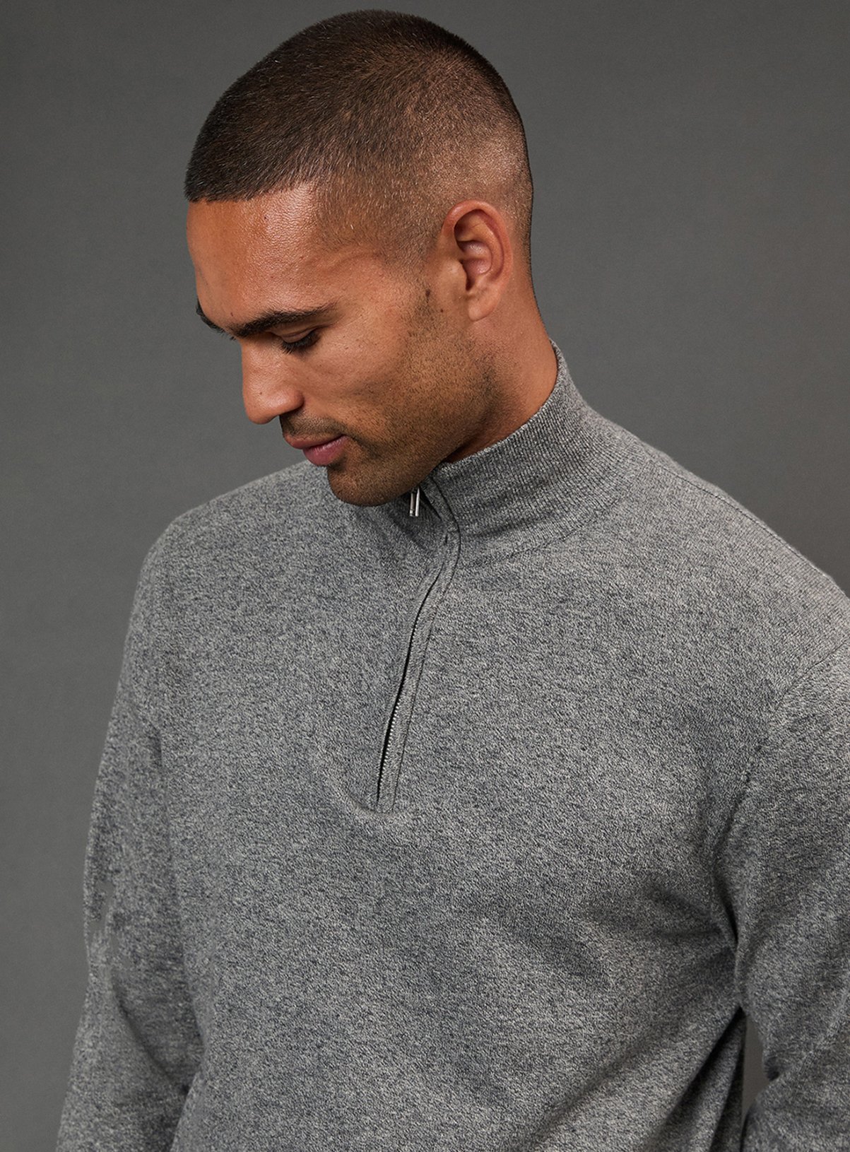 BURTON Light Grey Cotton Rich Half Zip Jumper S - Image 3 thumbnail